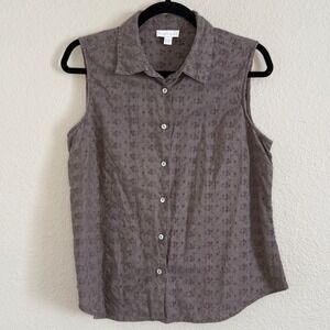 Womens 12 Grey Linen Cotton Eyelet Tank Earthy Granola Boho Indie Preppy Coastal